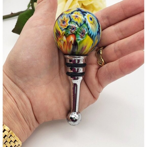 Vintage 1980's Handblown Murano Millefiori Art Glass Wine Bottle Stopper - Picture 8 of 10